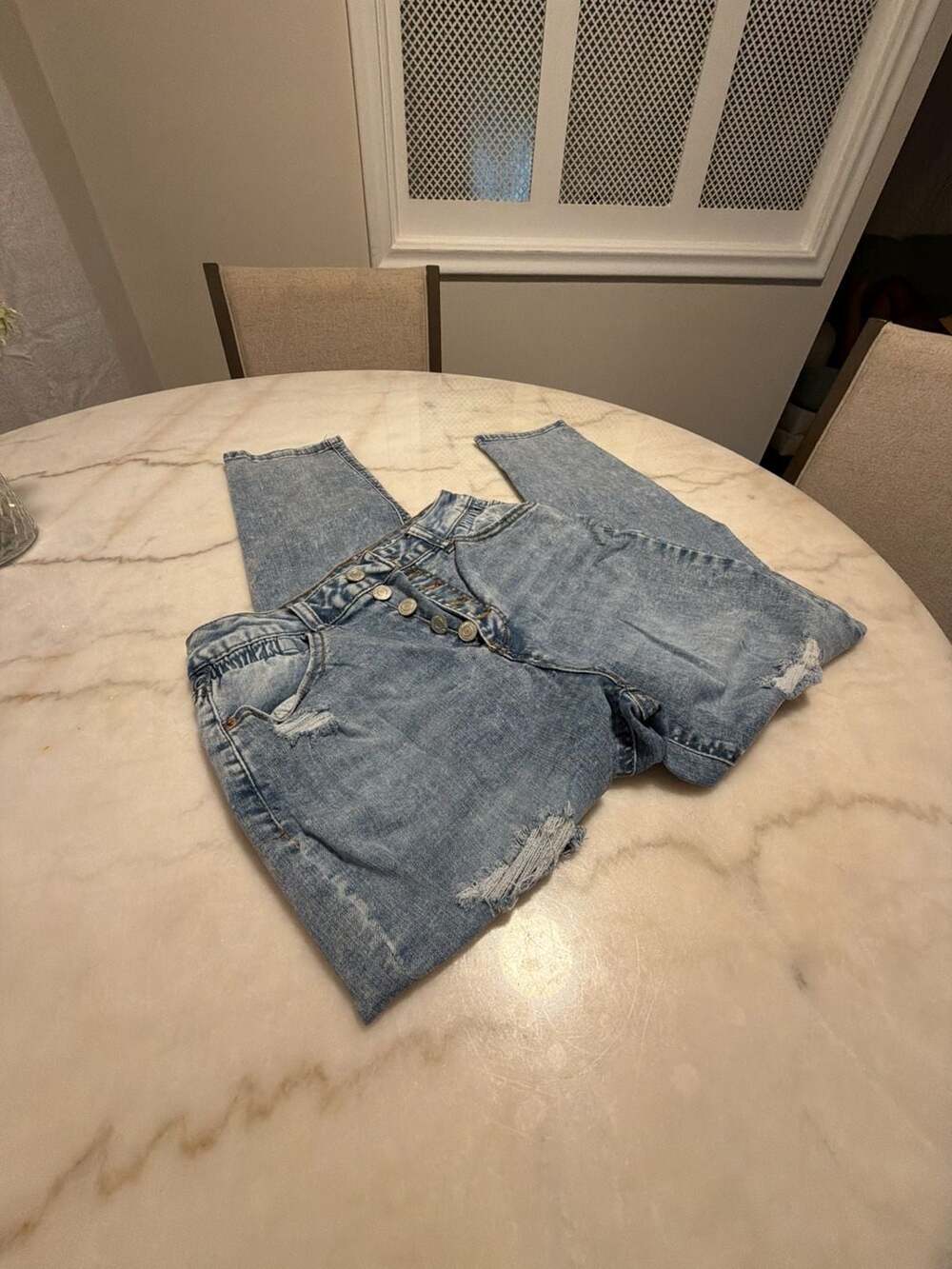 Vanilla Star Mom Jean Distressed Button-Fly Light Wash Denim Size 7